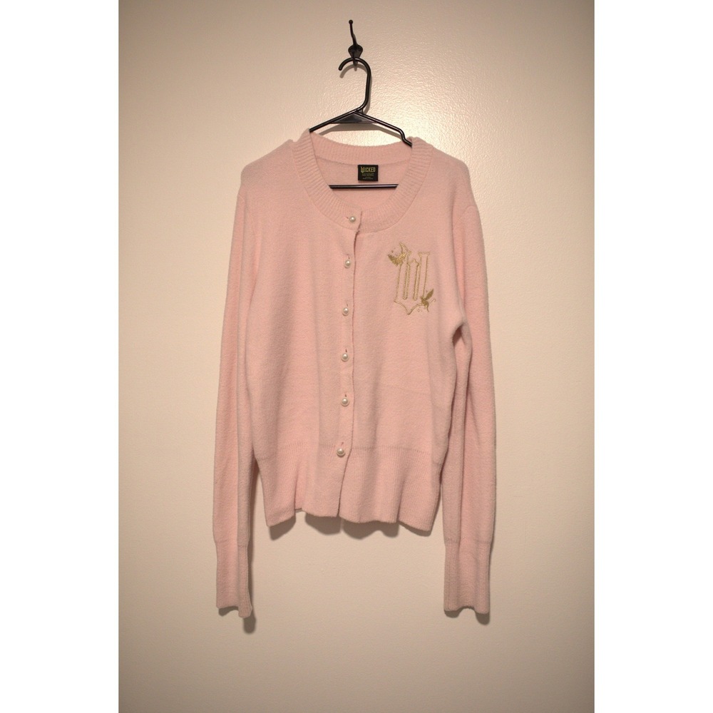Wicked Paul Tazewell Pink Pearl Button Cardigan Gold Embroidered Logo Large